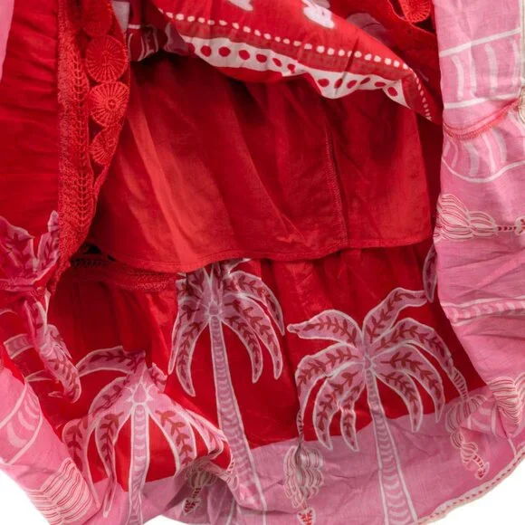 FARM Rio Summer Sunrise Midi Dress Red Short Sleeve Belted Back Cut Out Size S - Picture 13 of 13